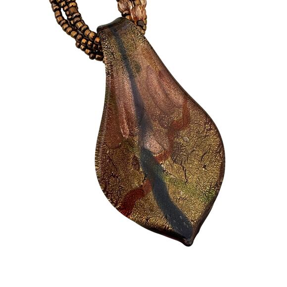 Beaded Copper Multistrand Necklace with Handmade Glass Pendant - Picture 1 of 6